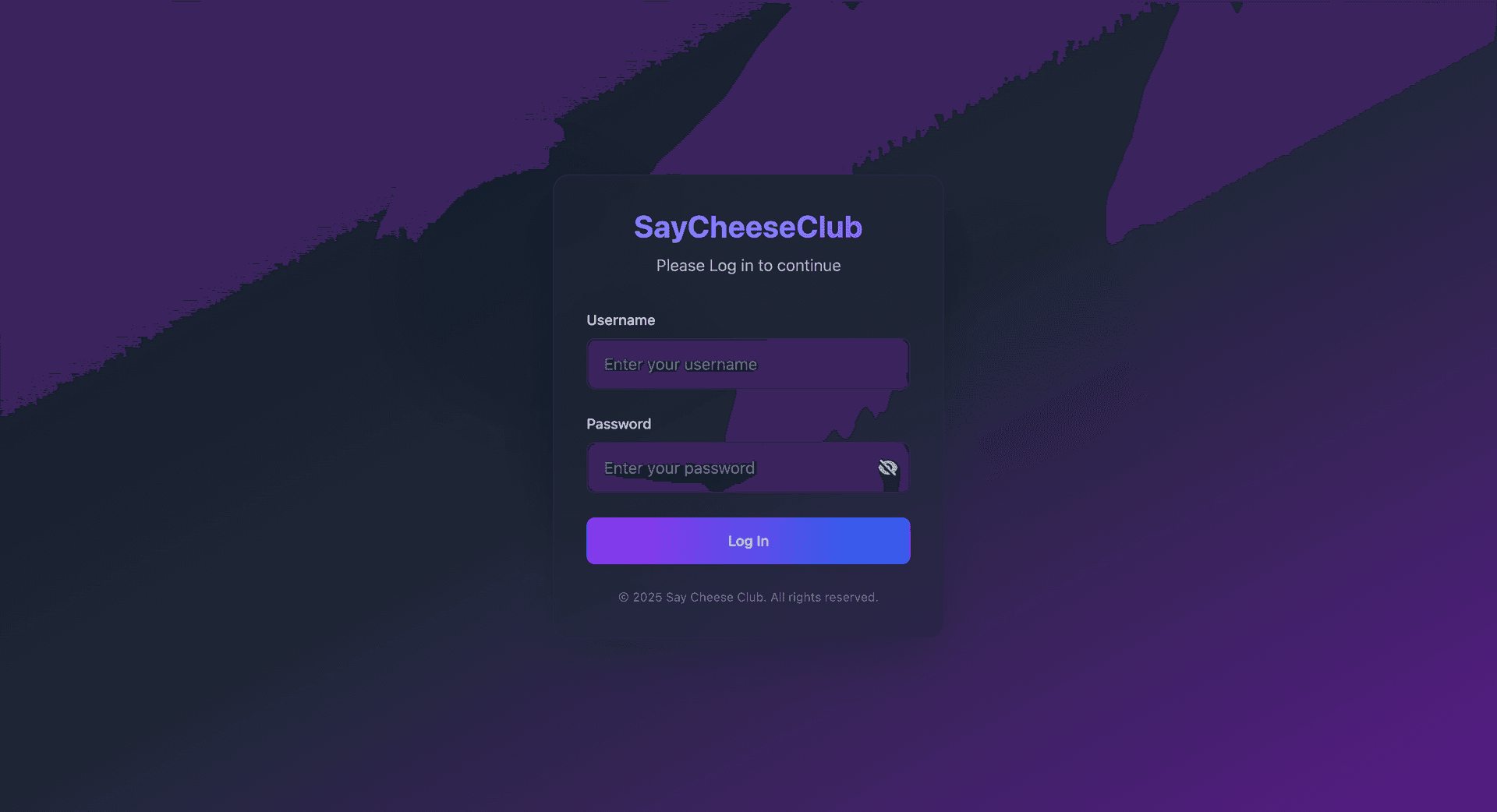 Say Cheese Login Screen